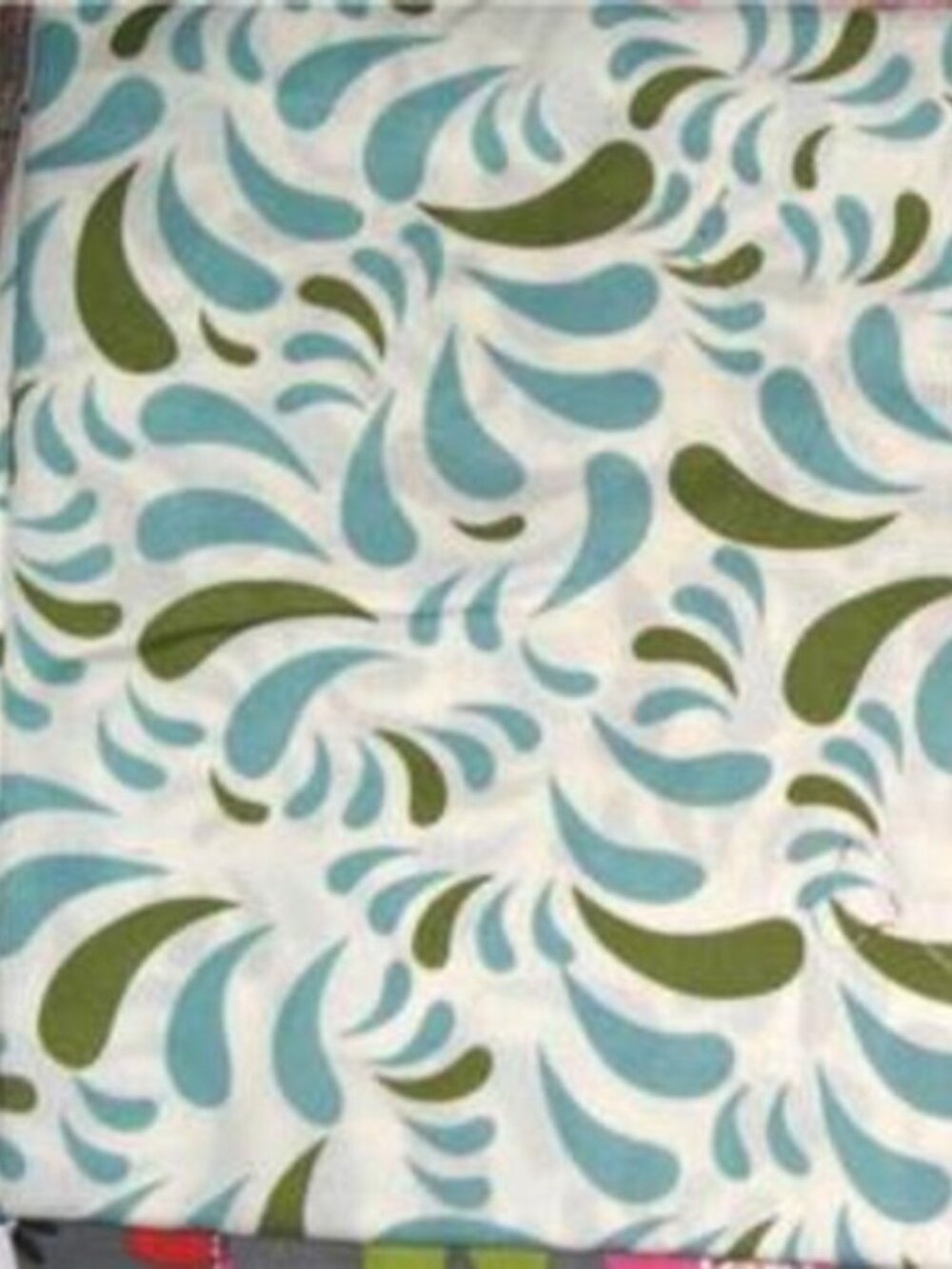 TURQUOISE & OLIVE on CREAM Cotton Quilt Fabric 45" wide x 1 3/4 yds